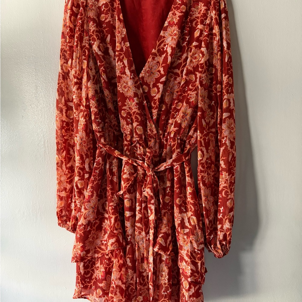 Floral Red Wrap Dress